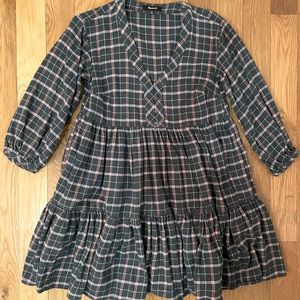 Flannel Colette Mini Dress in plaid - midnight green color